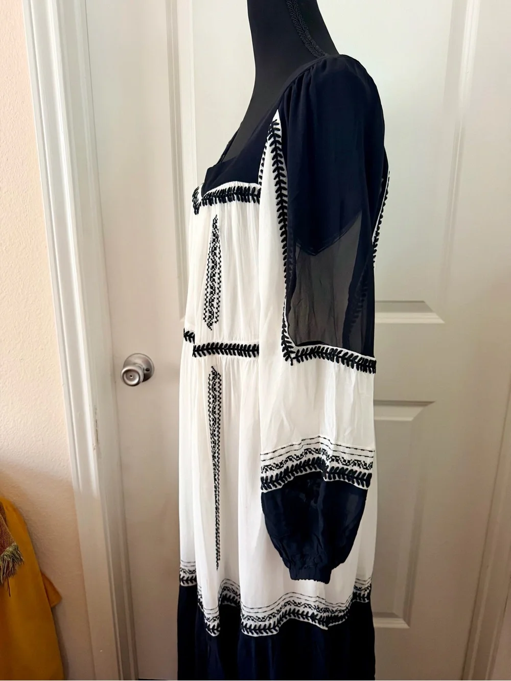 Anthropologie White and Black Embroidered Maxi Dress - Picture 3 of 8